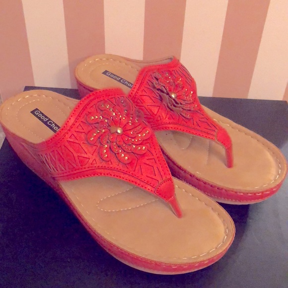 Good Chic Shoes - Good Chic Red Tan Floral Sandals